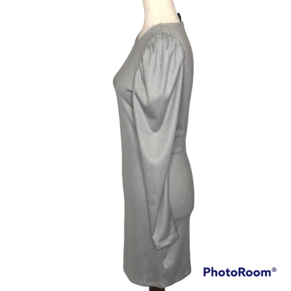 DIVIDED BY H&M WOMNE'S LONG SLEEVE PUFF SHOULDER DRESS GRAY SIZE MEDIUM - Picture 3 of 5